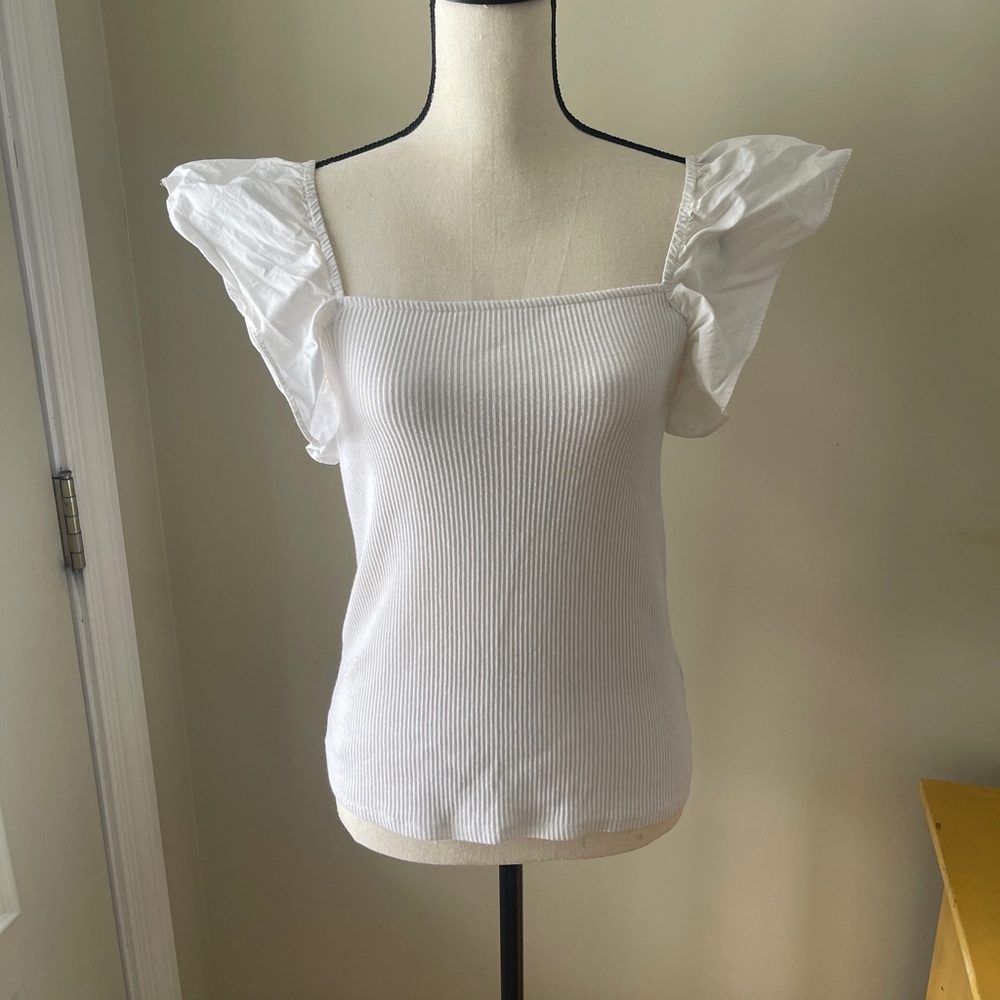 Ruffle sleeve white blouse size medium
